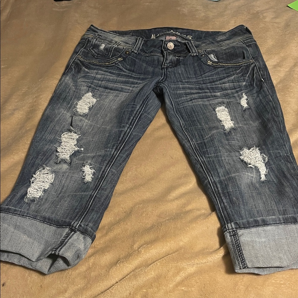 Almost Famous Dark Blue Distressed Cropped Jeans